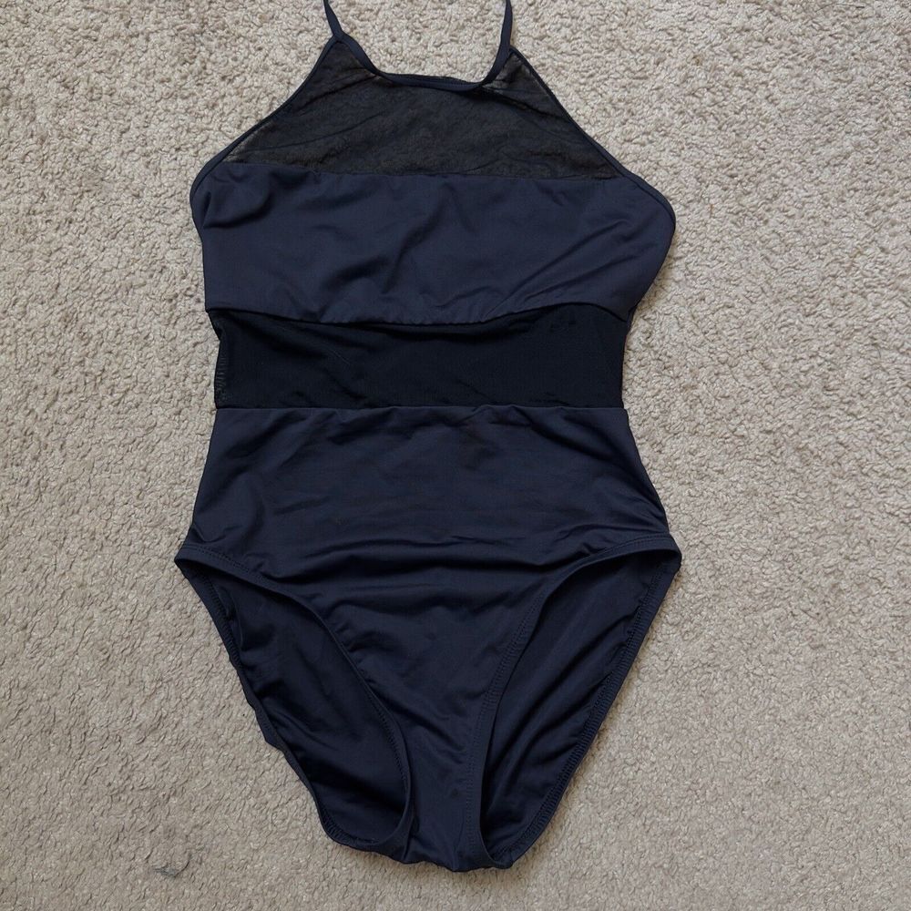BLANCA‎ Black Mesh Halter One Piece Leotard Swimsuit Women's Size Small